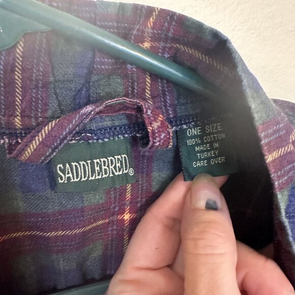 Vtg Saddlebred Plaid Robe Navy Blue Forrest Green One Size 100% Cotton Unisex - Picture 2 of 9